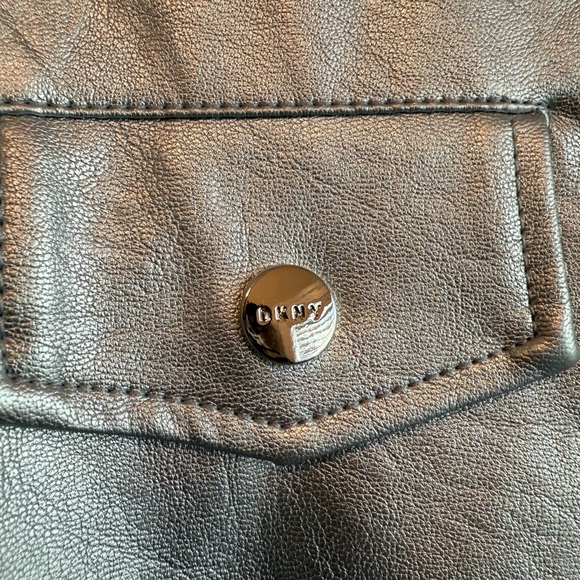 NWT Faux Leather Silver Moto Jacket by DKNY - Picture 6 of 10